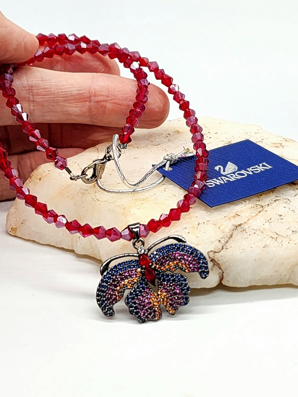 SWAROVSKI Crystals Necklace Hypoallergenic Black Gun Metal Rainbow Butterfly